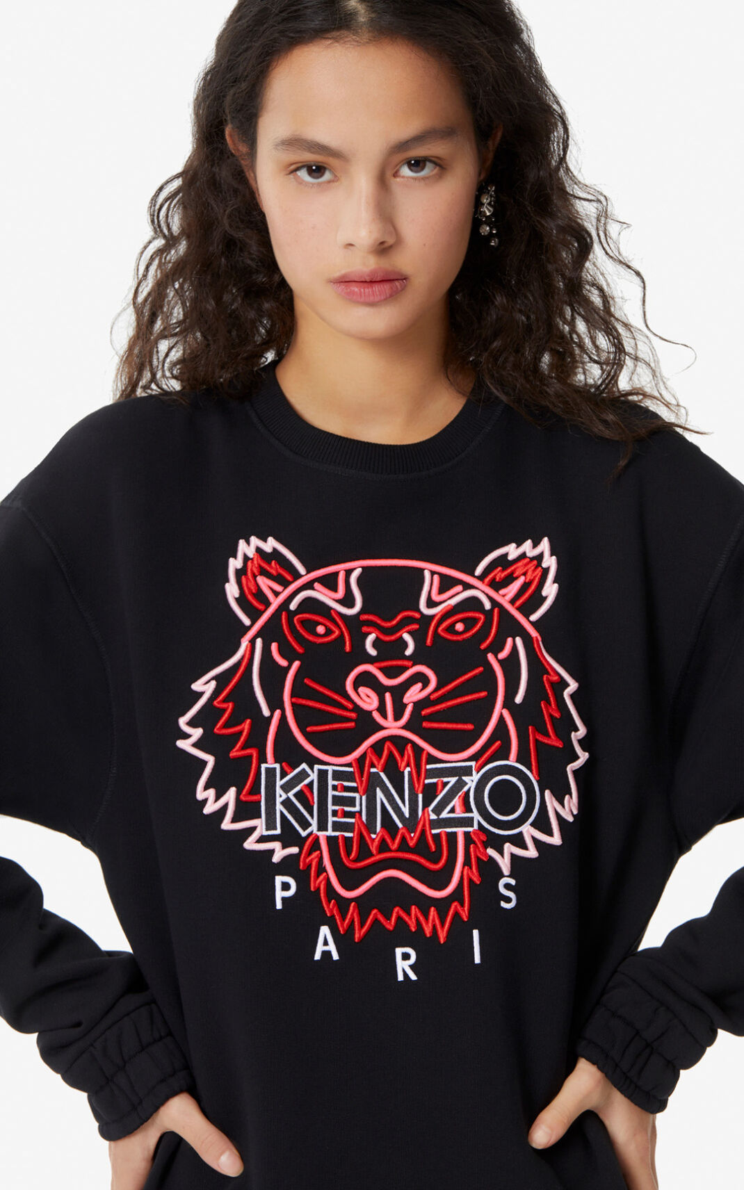 Kenzo Neon Tiger φούτερ γυναικεια μαυρα | GR735258